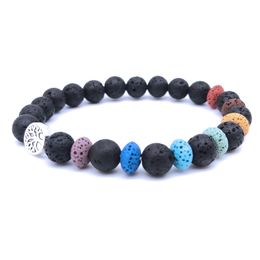 Tree of life Charms Healing 7 Chakras Colourful Lava Stone Beaded Bracelet Essential Oil Diffuser Bracelets Hand Strings for women Men