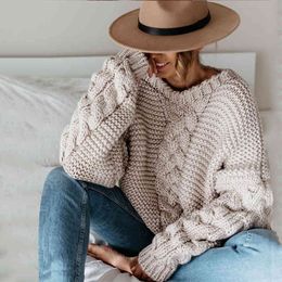 Casual v neck sweater women autumn winter Oversized pullovers female Elegant ladies Long sleeve Jumpers Tops 210415