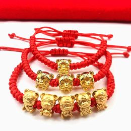 Charm Bracelets Mascot Five Fortunes Golden Tiger Red String Bracelet 2022 Chinese Year Bring Wealth Lucky Good Blessing