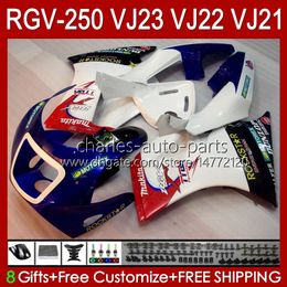 OEM Body For SUZUKI RVG250 250CC VJ 23 RGV250 SAPC VJ23 Cowling RGV-250CC 1997 1998 Bodywork 107HC.43 RGVT-250 dark blue white RGVT RGV 250 CC RGV-250 Panel 97 98 Fairing Kit