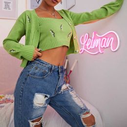 Cardigan Sweater For Women 2 Piece Sets With Crop Top Fashion Short Coat Y2k Blouse Long Sleeve Green Knitted Sweater Female Y0825