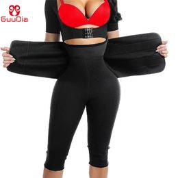 GUUDIA Thigh Slimmer Waist Trainer Pants Hot Thermo Nerprene Sweat Pants Women Body Shaper Trousers Weight Loss Pant Slimmer 210402