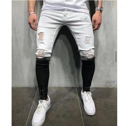 Men's Jeans White Gradient Skinny Ripped Broken Punk Pants Homme Hip Hop Men Business Casual Slim