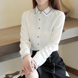Korean Women Shirts Chiffon Blouse White s Woman Long Sleeve Shirt Tops Plus Size Embroidery Print 210427