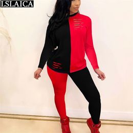 Fashion Sweat Suits Colour Matching Loose Loungewear Women Elastic Waist Long Sleeve O Neck Casual Two Piece Outfits for 210515