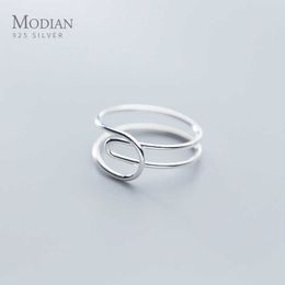 Free Size Simple Ring for Women Gift Fashion Geometric Double layer Line Sterling Silver 925 Fine Jewelry 210707