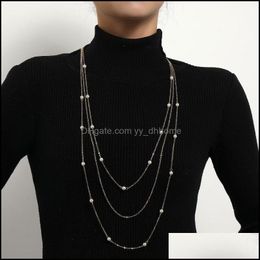 Chains Necklaces & Pendants Jewelrychains Mti-Layer Fashion Geometric Pearl Chain Necklace For Women Creative Personality Simple Long Sweate