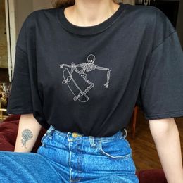 Gothic Skateboard Skeleton Women T Shirt Harajuku Streetwear Cotton Short Sleeve Aesthetic Summer Fashion Funny Graphic Tee Tops 210518