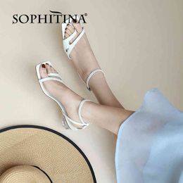 SOPHITINA Genuine Leather Summer Women Shoes Sandals High Quality Fashion Stylish Strange Heel Dress White Sandals FO248 210513