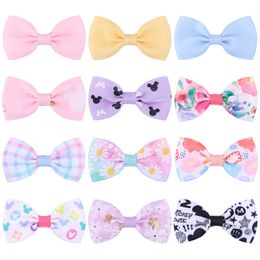 Baby Girls Barrettes Grosgrain Ribbon Bow Hairpins Kids Infant Hairgrips Grid Floral Hair Clips Accessories Solid Colours Clipper YL2465