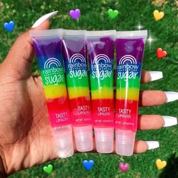 Rainbow Sugar Tasty Lipgloss Transparent Scented Clear Fruit Lips Gloss Balm Liquid Lipstick Moisturising Plumper Lip Oil