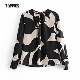 Toppies New Fashion Spring Autumn Women Print Pullover Blouses Long Sleeve Loose Floral Round Neck Ladies Shirts Tops 210412