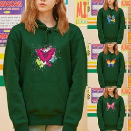 Women's Hoodies & Sweatshirts Hoodie Winter Jacket Butterfly Print Hooded Harajuku Casual Clothing Sets Shirt2021Women's Tracksuit