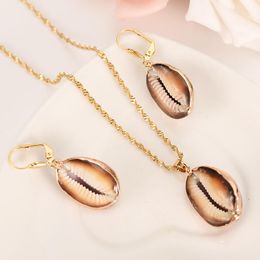 ear rings set UK - Earrings & Necklace PNG Africa Romantic Bride Sets Gold Nature Shell Drop Ear Ring Sweater Jewelry Set For Women Wedding PartyBijoux Gifts