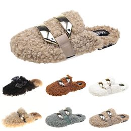 Hotsale Newly autumn winter womens slippers metal chain all inclusive wool slipper for women outer wear plus big szie Muller half drag shoes 35-40