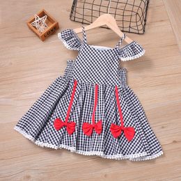 Humour Bear Summer Girls Plaid Dress 2021NEW Bow Lace Sling Sleeve Student Dress Party Princess Baby Kids Clothing Q0716