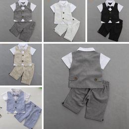 INS Baby Outfits Gentalmen Bow Toddler Boys Tops Short Pants 2PCS Set Short Sleeve Boy Suits Boutique Baby Clothing 5 Designs DW4159