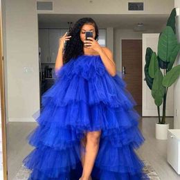Fashion Hi Low Puffy Tiered Tulle Women Drsee Plus SizeTo Party Dresse Pretty Tulle Dressing Royal Blue Tutu Women Orchid Dress 210331