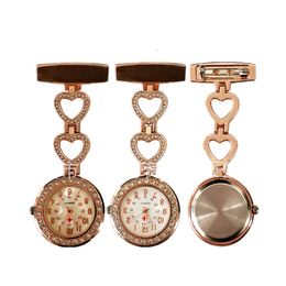 Diamond Heart Design Brooch Watches For Nurses Fob Watch Nurse Clip Watch pin Alloy Crystal Nursing Women Clock