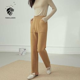 FANSILANEN High wasit casual knitted pants Women autumn winter loose streetwear elegant trousers Female straight 210607