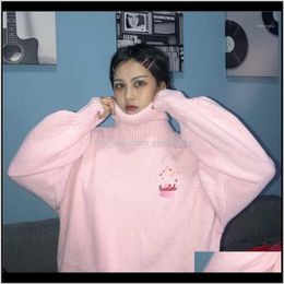 Sweaters Womens Clothing Apparel Drop Delivery 2021 Nicemix Kawaii Cartoon Embroidery Pink Turtleneck Lolita Winter Autumn Loose Sweater Kore