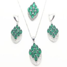 Earrings & Necklace Aisure Green Zircon Silver Colour Bridal Jewellery Set For Women Crystal Wedding Necklace/Earrings/Ring/Pendant