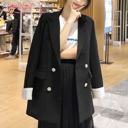 Aelegantmis Office Lady Double Breasted Blazers Jackets Women Black Loose Long Sleeve Business Blazer Ladies Work Suit Outerwear 210607