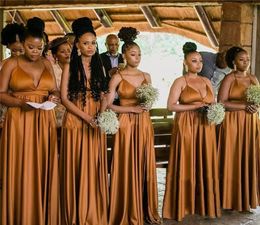 2021 Brown Bridesmaid Dresses Spaghetti Floor Length South Africa Wedding Guest Evening Party Gowns Maif of Honour Dress Plus Size Cheap