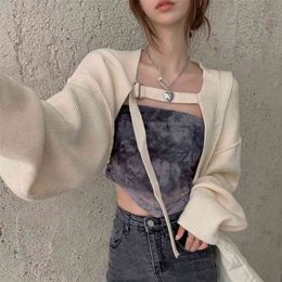 Short Design Slim Fit Long-Sleeve Knitwear soft warm Sweater Top Female Autumn Style Sweater Shawl Cardigan Jacket 210805