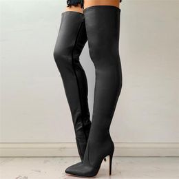 Women Block Heel Thigh Over The Knee High Boots Suede Zipper Shoes Plus Size Z08