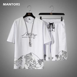 Casual Men's Tracksuit Printed T-shirt Shorts Suit Summer Mens Set Streetwear 2021 Brand Short Sleeve Sports Suit Male Clothing X0610