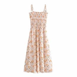 Vintage Floral Print Sexy Strapless Sling Dress Women Knee Length Summer Chiffon Robe Femme Holiday Prairie Chic Vestido 210514