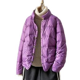 Women Down Jacket Thin Spring Autumn Coat White Duck Ladies Short Stand-Up Collar Loose 210819