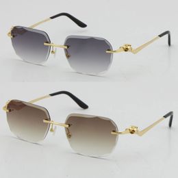 New Rimless Fashion Sun glasses Gold 18K Sunglasses Metal driving glasses High Quality Designer UV400 3.0 Thickness Frameless Diamond Cut Lens Eyeglasses