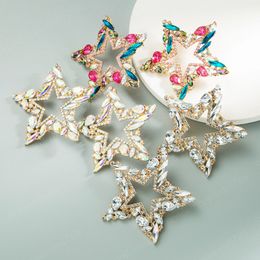 Exaggerated Multi Color Crystal Star Stud Earrings Luxury Gem Diamond Statement Earring Female Party Jewelry Brincos