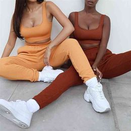 Women Casual Tracksuit Cotton Fashion Bra Pants Fitness 2 Piece Suit Autumn Winter GYM Sportwear Running Workout Yoga Set 210802