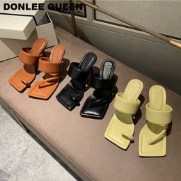 High Heels Sandals Slippers Women Thin Heels Flip Flops Square Toe Slides Party Shoes Brand Sandal Shoes Women Slipper Slide 210715