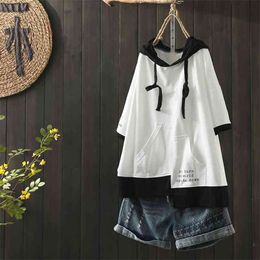 Arrival Summer Korea Fashion Women Short Sleeve Loose T-shirt All-matched Casual Cotton Hooded Tee Shirt Femme Tops S821 210512