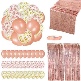35Pcs/Set Rose Gold Birthday Party Wedding Home Decoration Kit Balloons Tinsel Curtain Baby Shower Christmas Hen Party Balloons 210408