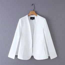 Women Split Design Cloak Suit Coat Office Lady Black White Jacket Fashion Streetwear Casual Loose Outerwear Tops C613 211014