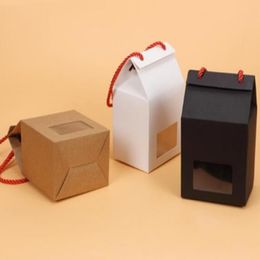 wholesale cookie packaging boxes UK - Gift Wrap 10pcs Kraft Paper Cake Box With Rope Small Boxes Clear Window Cupcake Cookie Packaging Carton