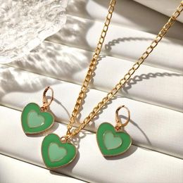 Earrings & Necklace JUST FEEL Colourful Enamel Love Heart Pendant Set For Women Trendy Golden Jewellery Wedding Party Gift