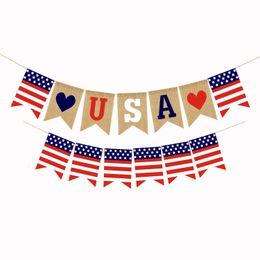 American National Day party pull flowers and flags USA Independence Day'S Hanging Decoration linen flag banners