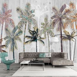 Custom Mural Wallpaper 3D Tropical Plant Hand Painted Coconut Tree Landscape Painting Living Room Dining Room Papel De Parede 3D