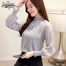 autumn fashion women causal clothes long sleeves female shirts chiffon lace tops and blouses elegant blouse 1068 40 210521