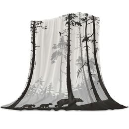 Blankets Living Room Sofa Blanket Silhouette Bear Pine Tree Children Soft Throw Travel Aeroplane El Portable Warm Thin