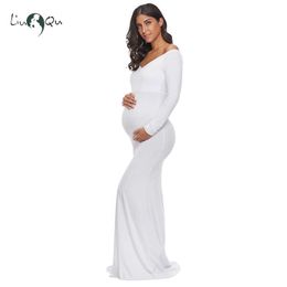 Pink Off Shoulder Long Sleeve Maternity Dresses Fitted Sheath Pregnancy Dress Photo Shoot Vestidos de fiesta de noche Y0924