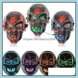 Festive Home & Garden Led Light Up Horror Glow Skl Mask Fl Face Halloween Super Scary Party Masks Festival Cosplay Costume Supplies Dbc Drop