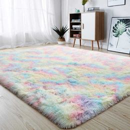 Rainbow Colours Carpets Tie Dyeing Plush Soft Carpets For Bedroom Living Room Anti-slip Floor Mats Kids Room Carpet Rugs 210928