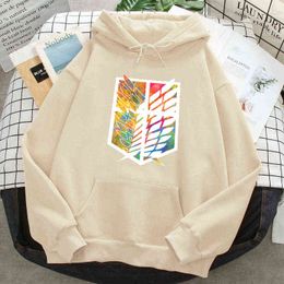 Attack On Titan Print Hoodies Mens Casual Fleece Warm Sweatshirts 2021 Male Long Sleeve Pullover Japanese Anime Streetwear H1227